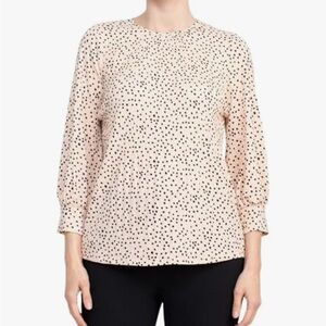 Adrianna Papell Polka Dot Crew Neck 3/4 Sleeves Crepe Top